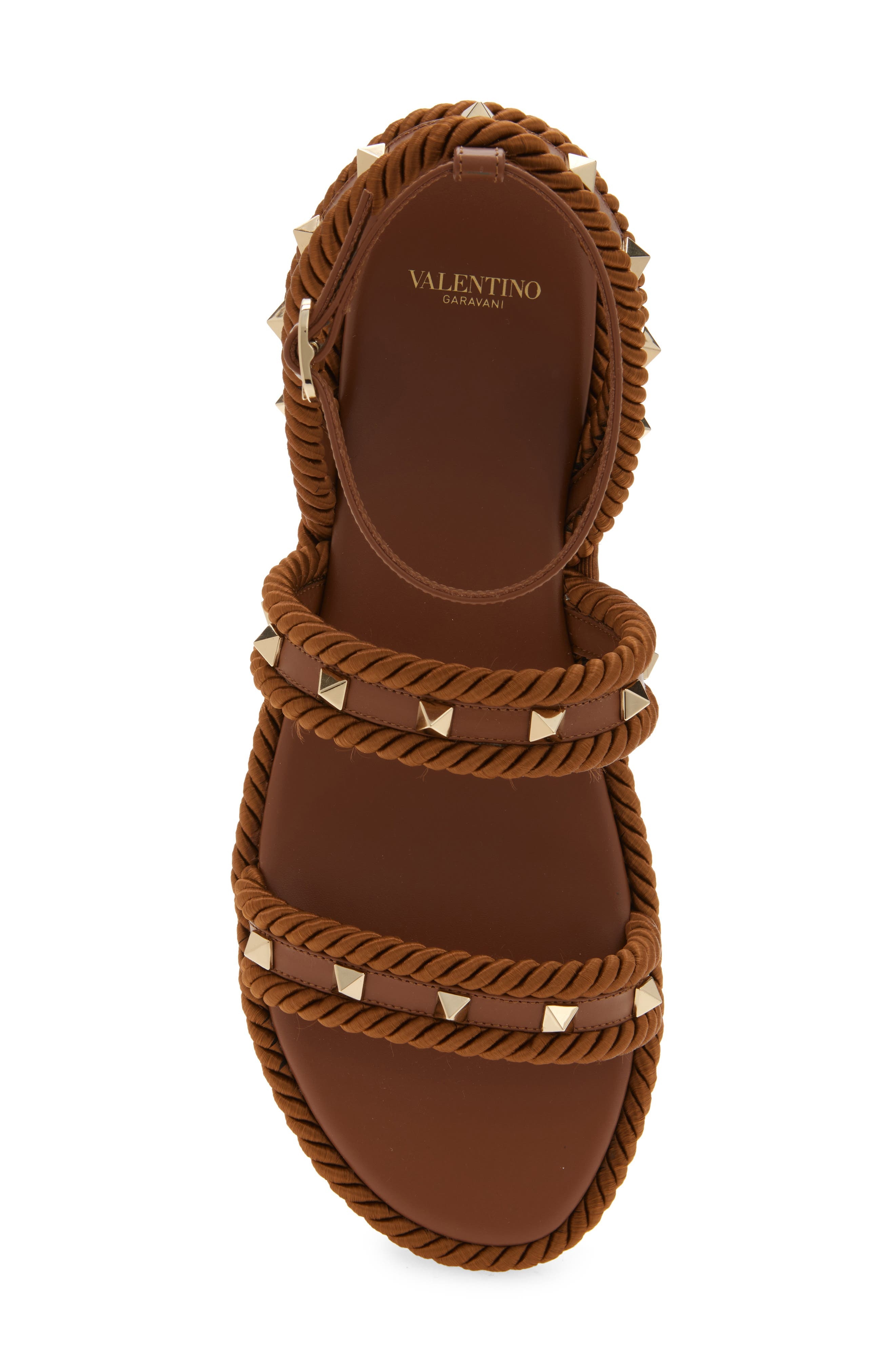 Valentino Garavani Rockstud Ankle Strap Flat Sandal in Tabacco at Nordstrom - 5