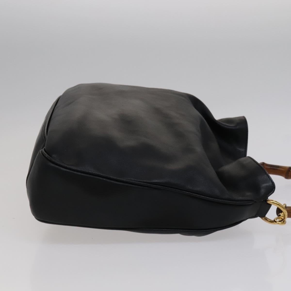 GUCCI Bamboo Hand Bag Leather Black Gold - 3