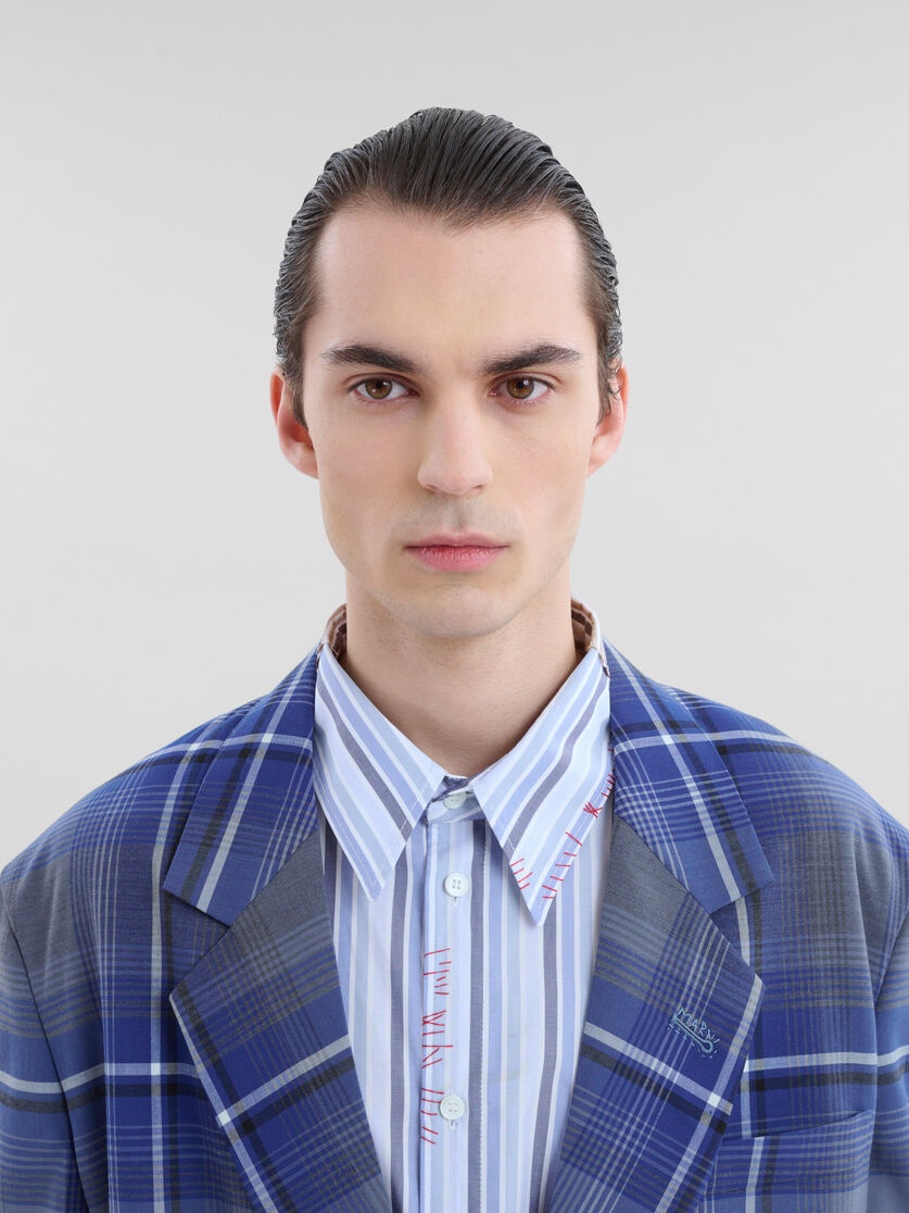 BLUE CHECKED WOOL BLAZER WITH MARNI MENDING - 4