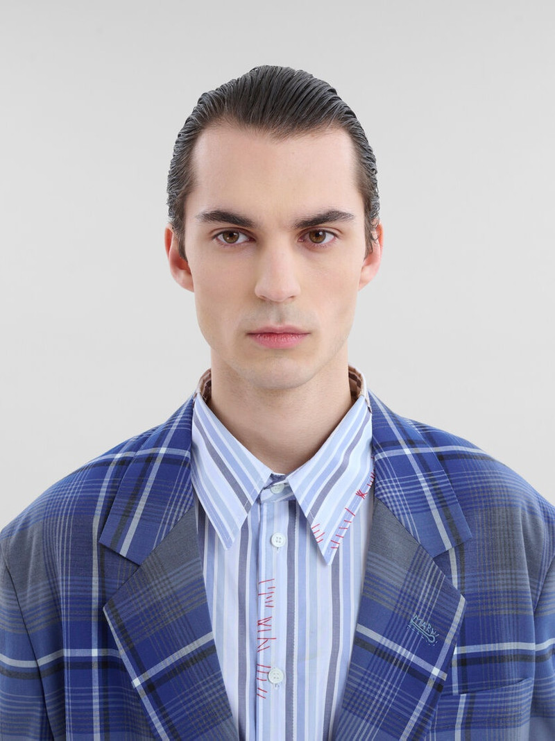 BLUE CHECKED WOOL BLAZER WITH MARNI MENDING 4