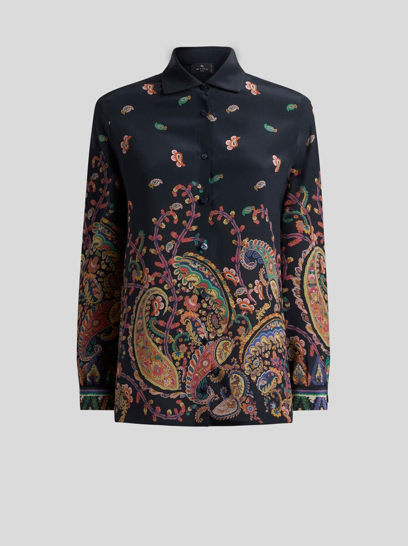 SILK SHIRT WITH PLACED FLORAL PAISLEY PRINT 1