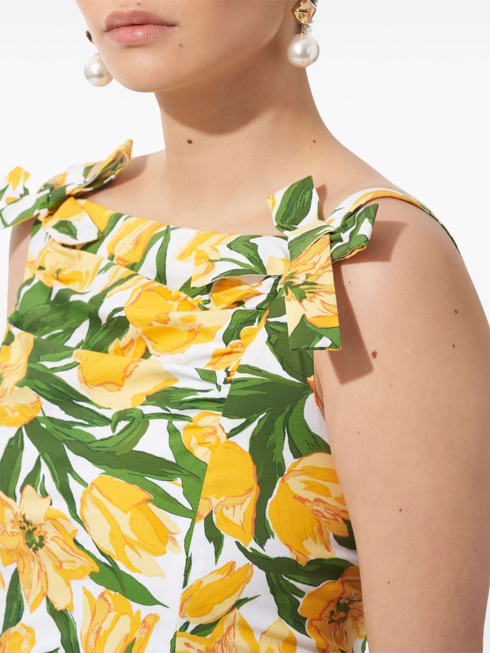 bow-detail tullip-print midi dress - 4