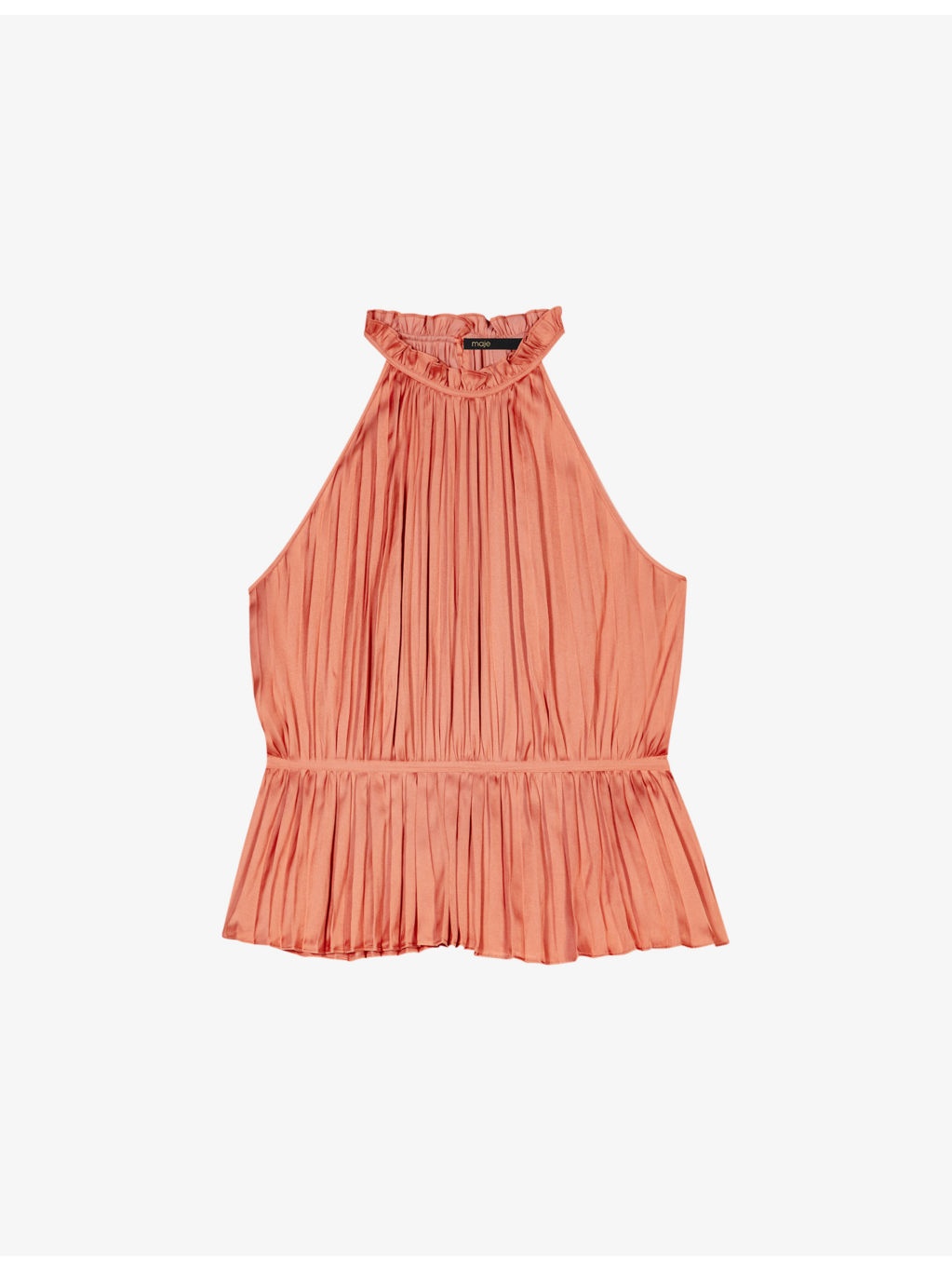 Halter-Neck Peplum-Hem Pleated Woven Top - 1