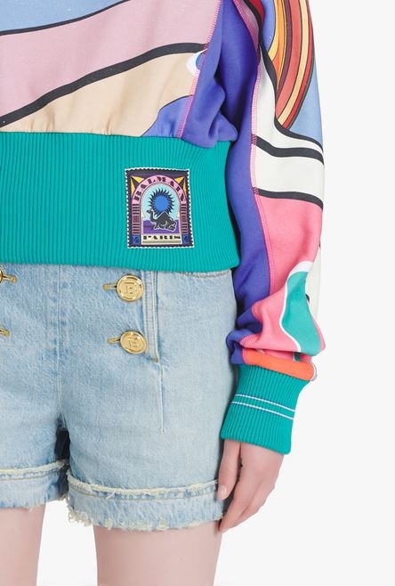 Cropped multicolor cotton sweatshirt - 8