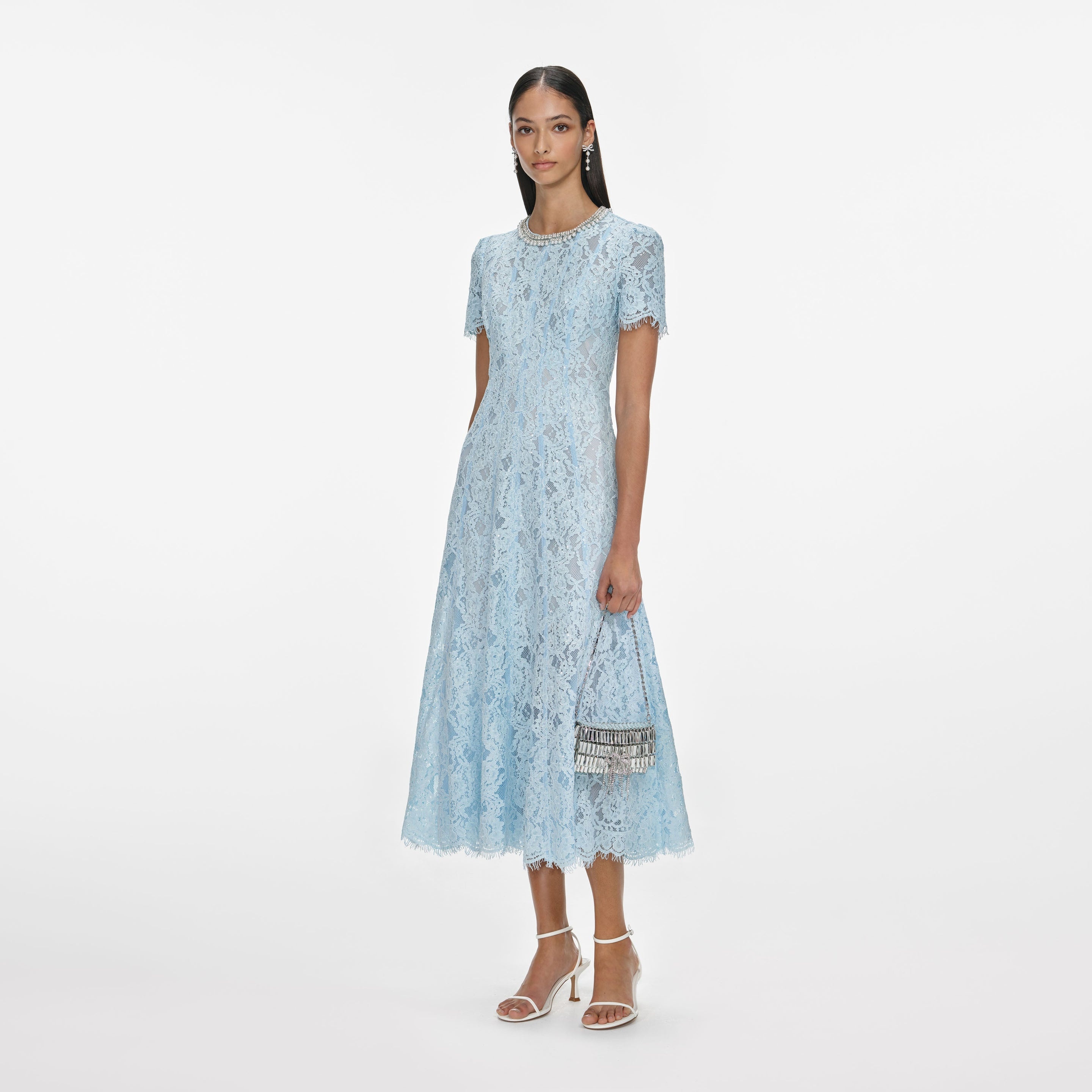 Blue Lace Embellished Midi Dress - 2