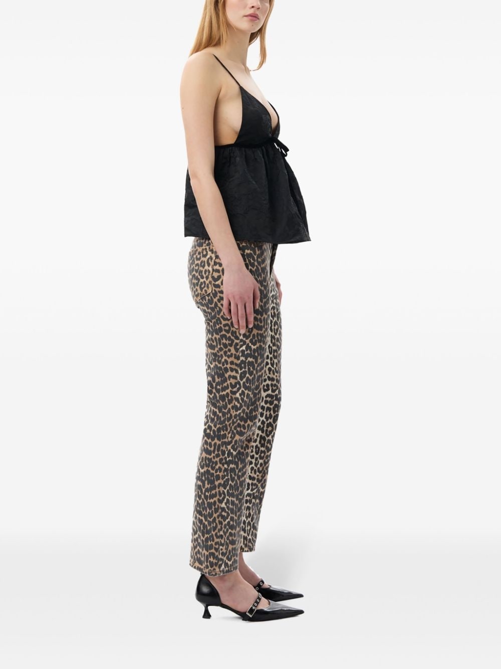 floral-jacquard flared tank top - 4