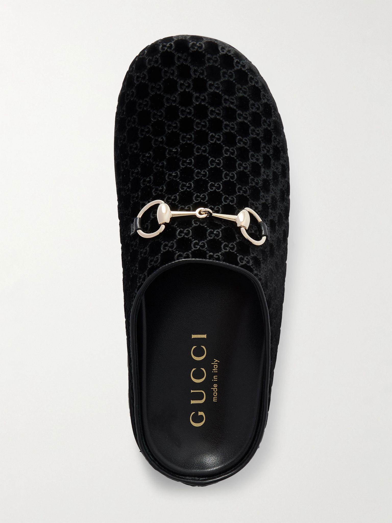 New Sol horsebit-detailed leather-trimmed velvet slippers Black - 5