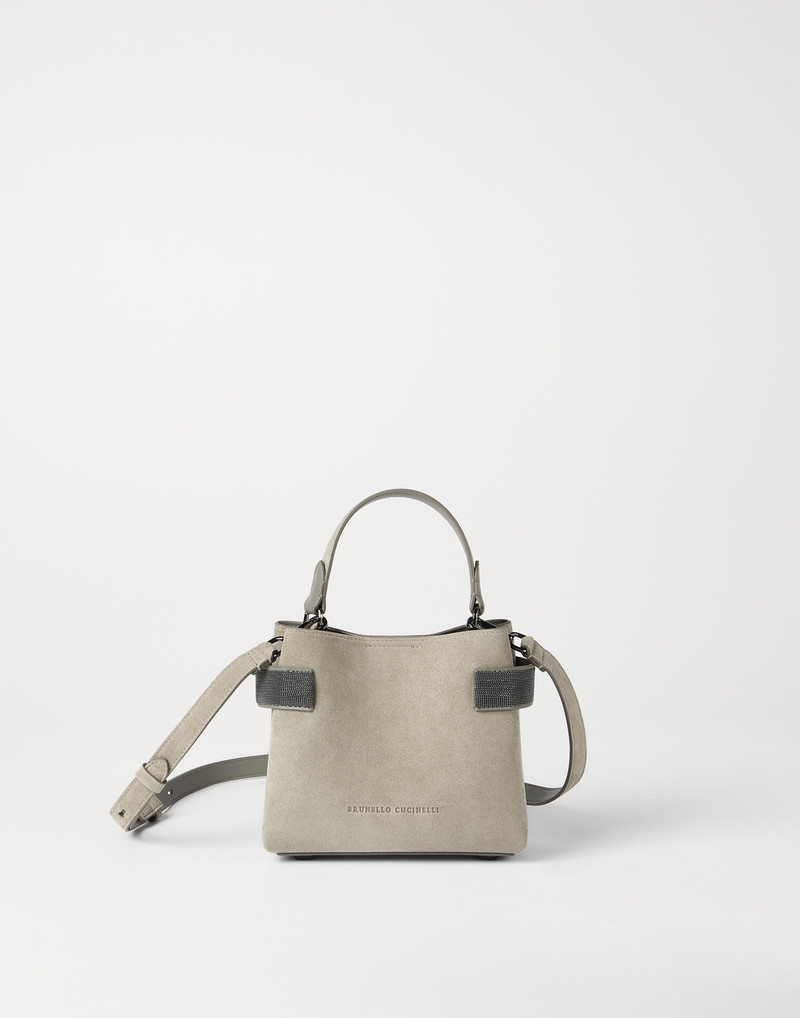 Essence small top-handle bag in suede with precious bands 1