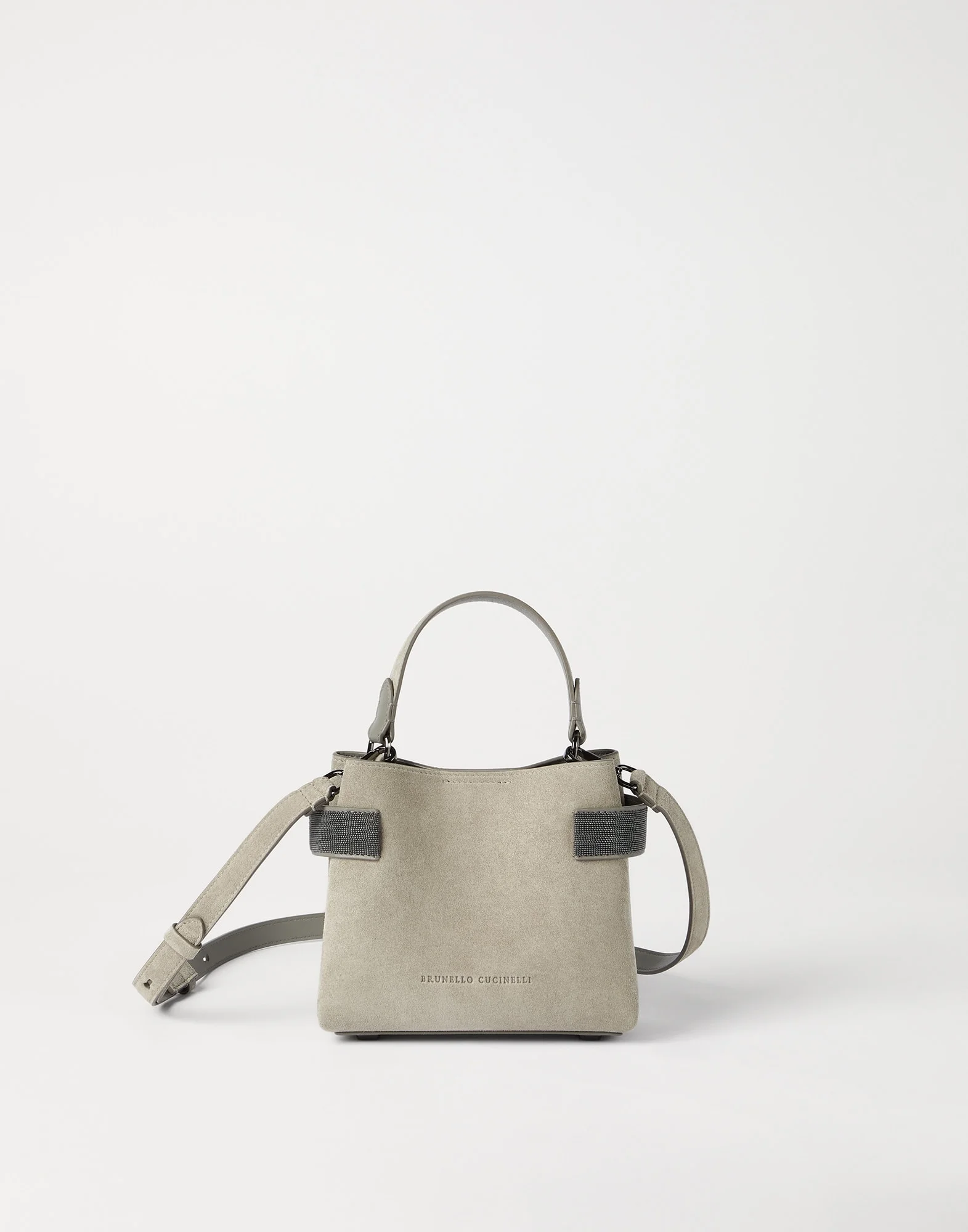 Essence small top-handle bag in suede with precious bands - 1