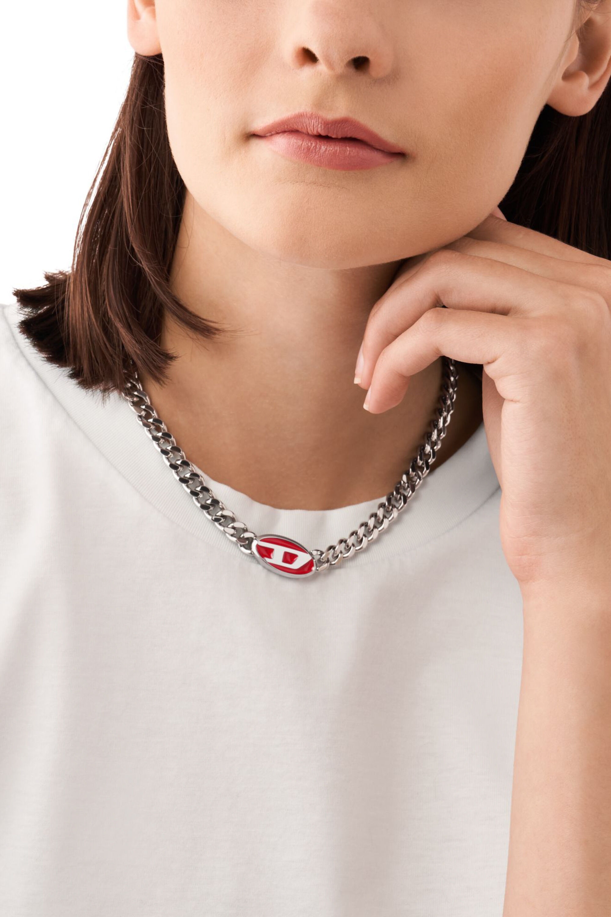【DIESEL】Dx1446 Diesel Dx1446 Logo-plaque Necklace In Silver | ModeSens