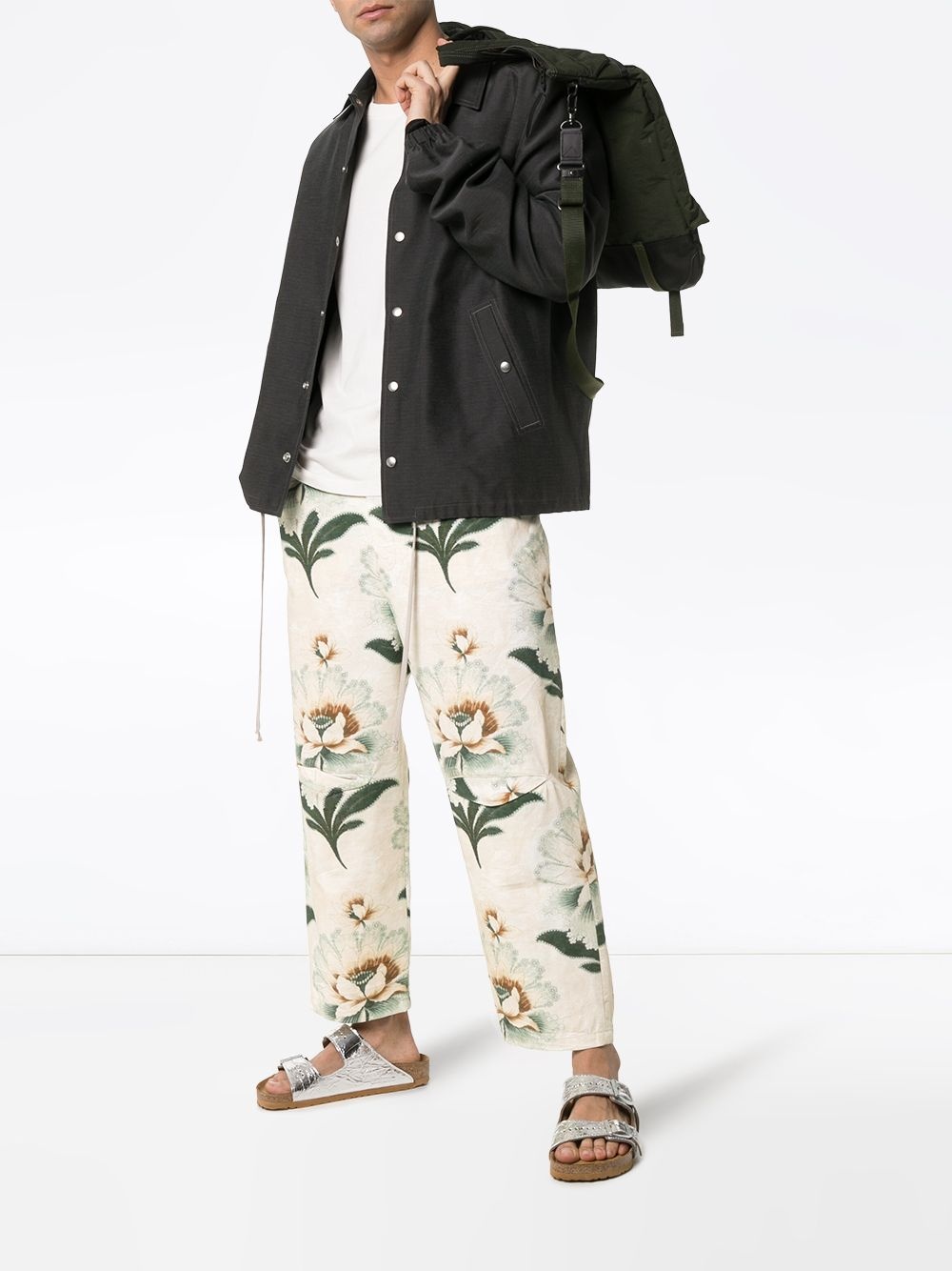 lotus flower print cropped trousers - 2