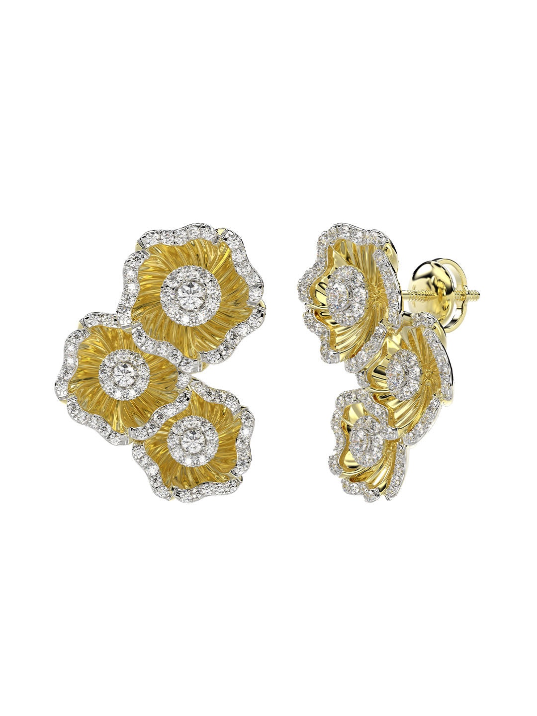HALO FLOWER YELLOW GOLD EARRINGS - 2