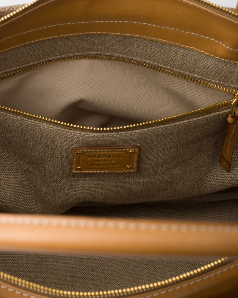 Large linen and leather tote bag 5