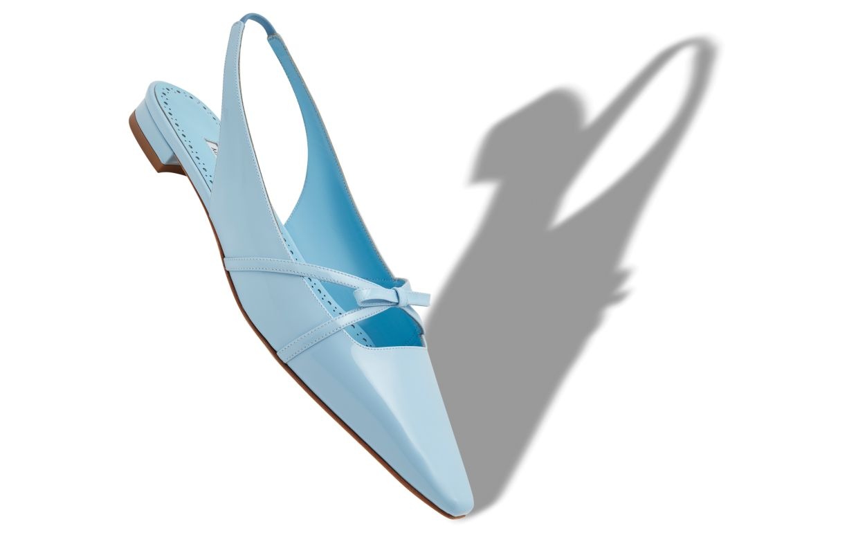 Light Blue Patent Leather Bow Detail Slingback Flat Pumps - 2