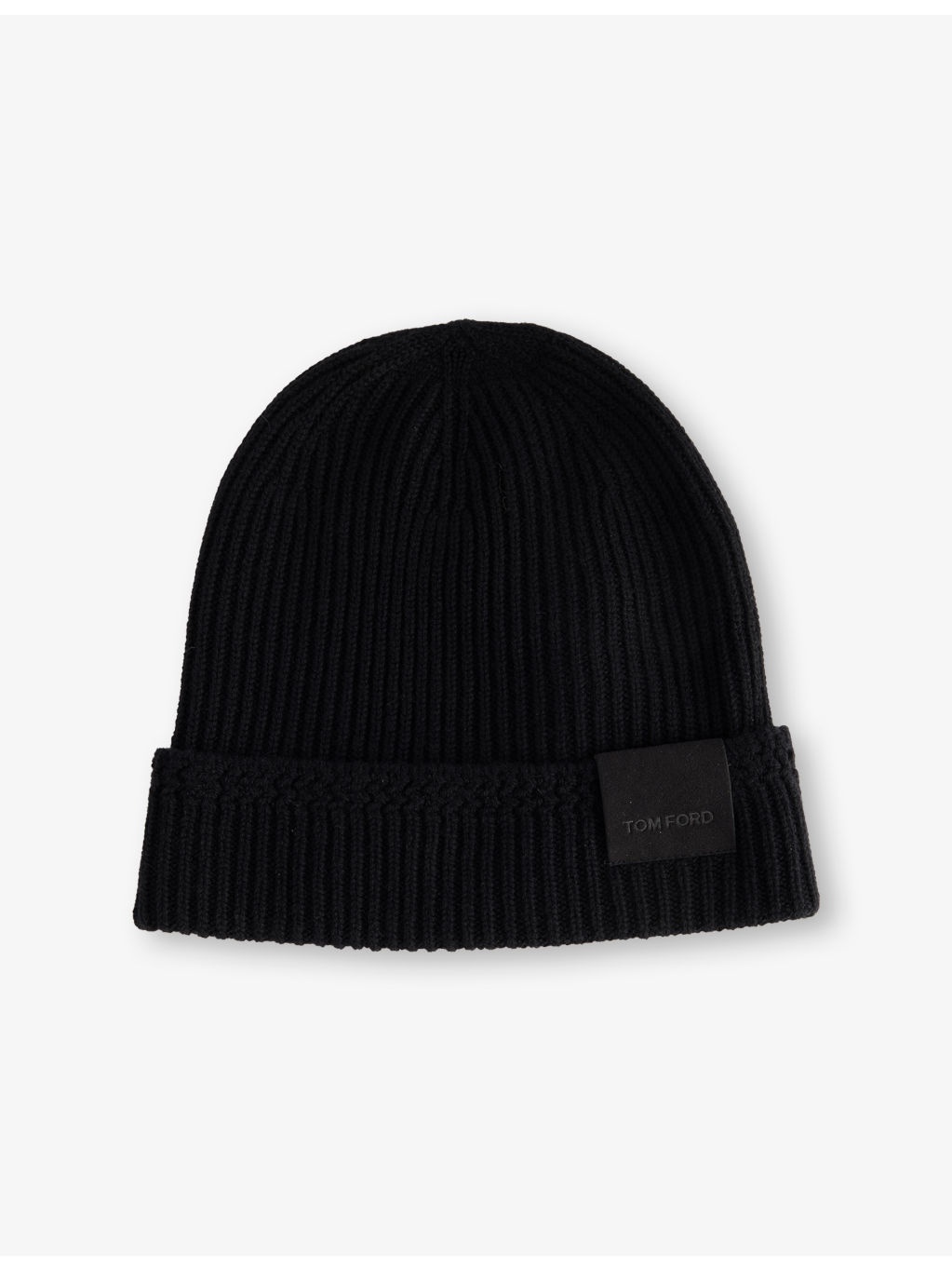 Logo-Patch Ribbed Cashmere-Knit Beanie Hat - 1
