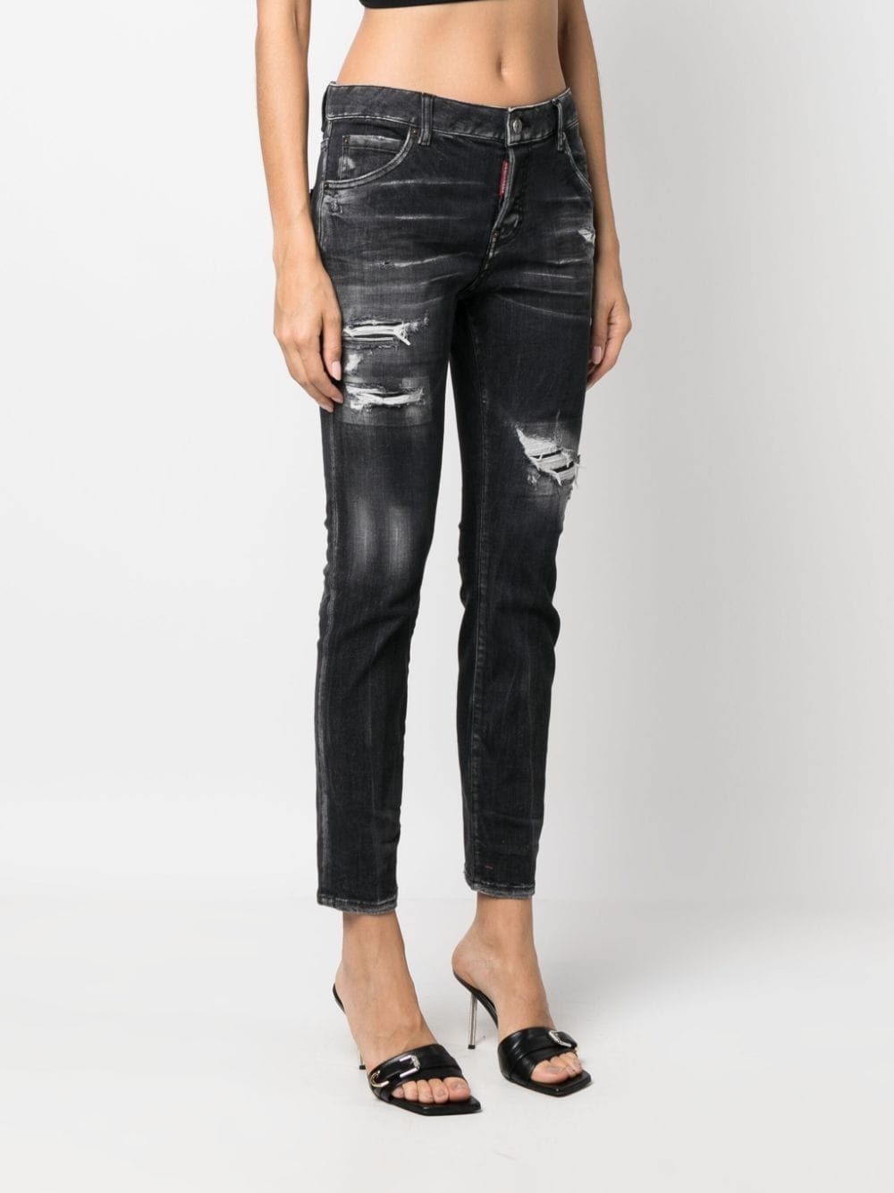 distressed cropped skinny jeans - 3