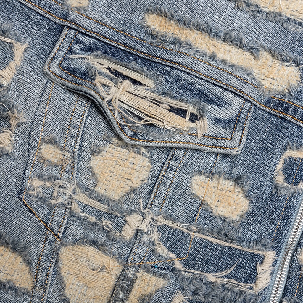 OVERSIZED DENIM RIVET ZIP JACKET - LIGHT BLUE - 4