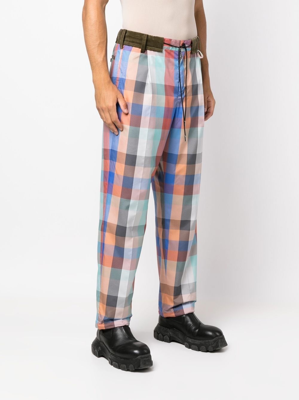 checked straight-leg trousers - 3