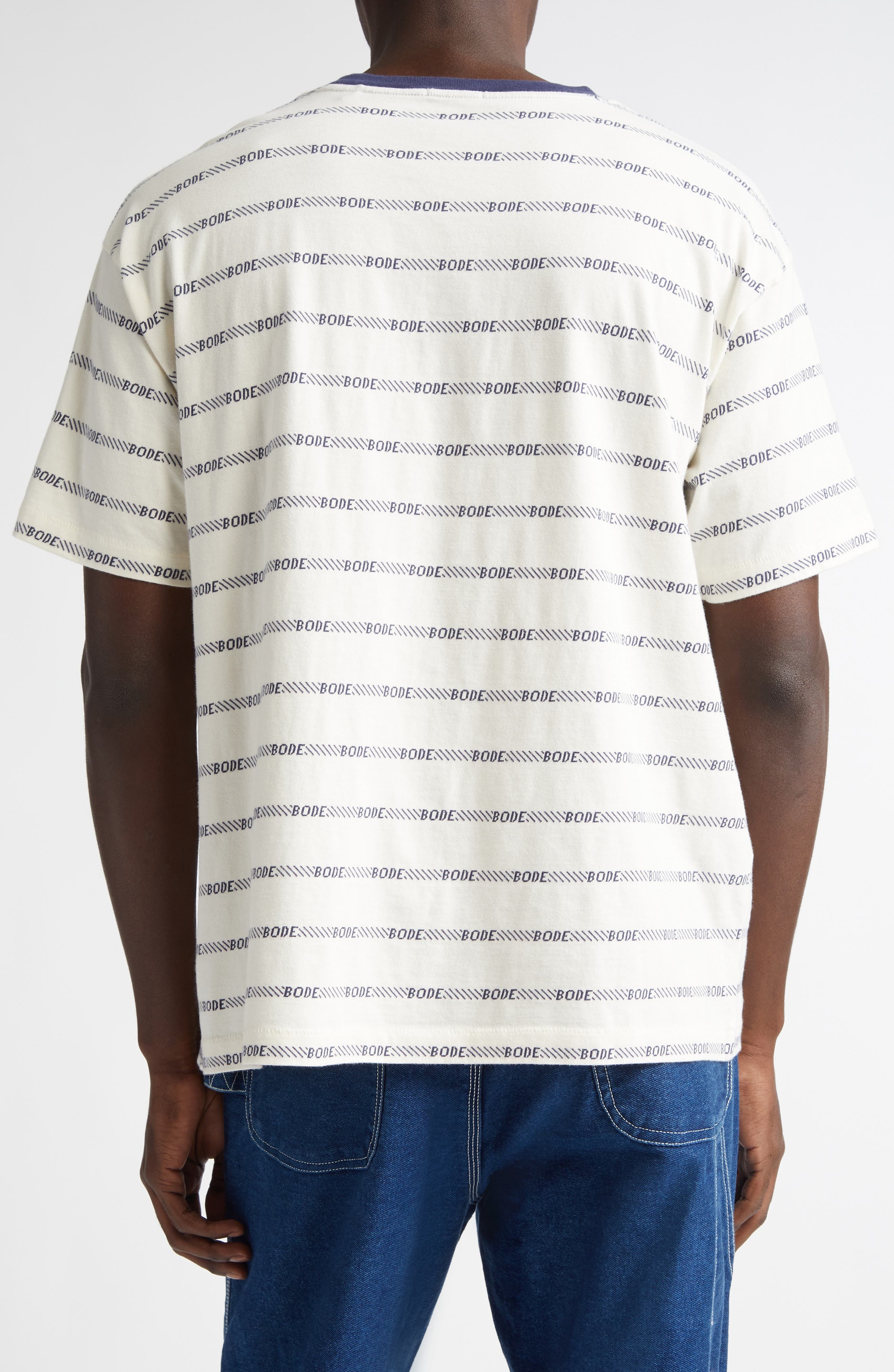 Bode Rec Jacquard Stripe Cotton Logo T-Shirt in White Multi at Nordstrom - 3