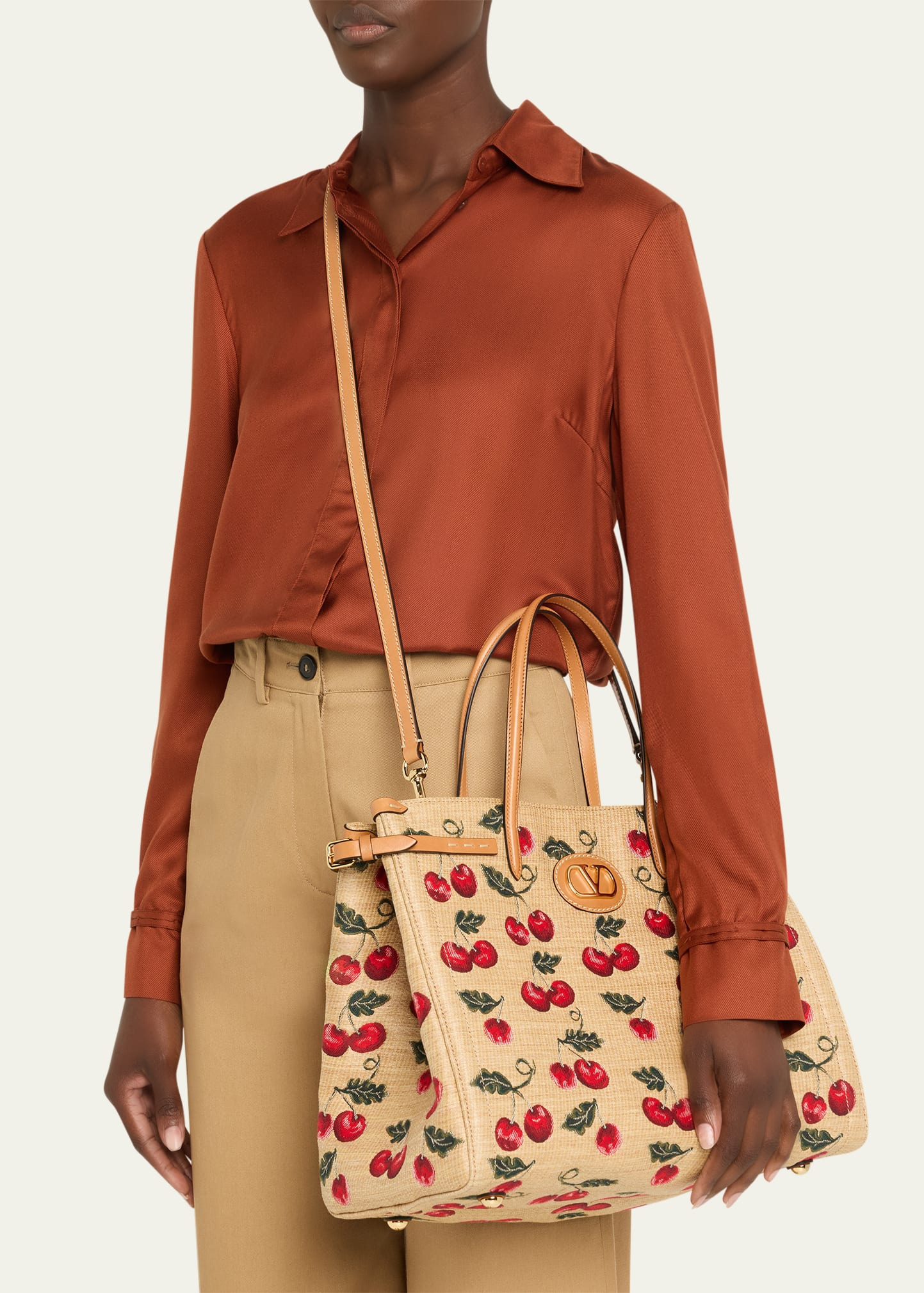 Antibes Medium Cherry Tote Bag in Cotton Jacquard - 2