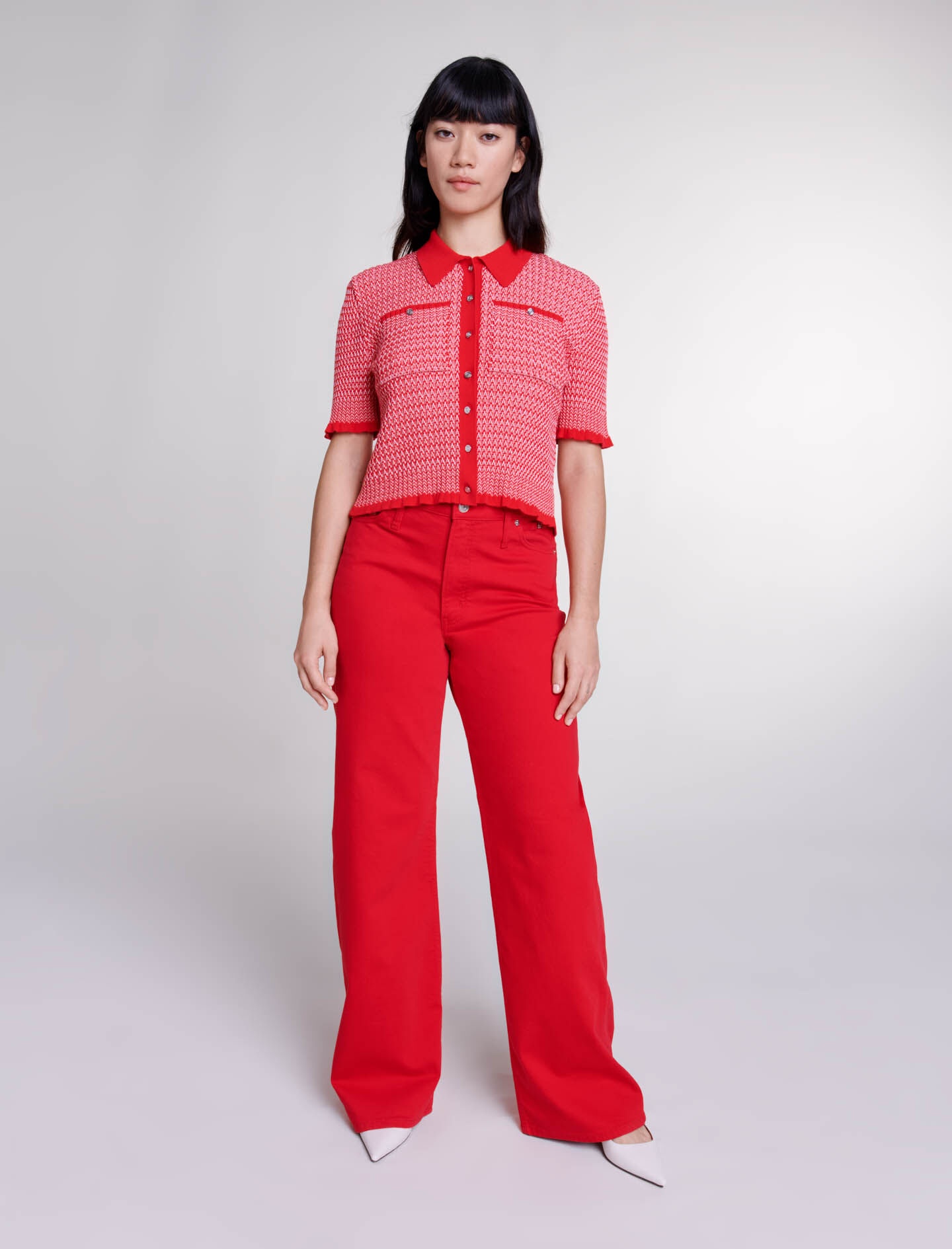 Cropped herringbone polo shirt - 3