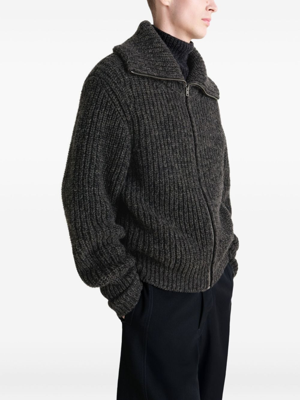 ribbed zip-up cardigan - 3