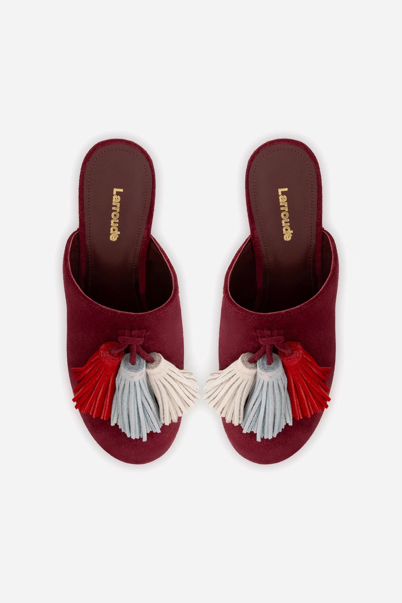 Miso Wooden Tassel Clog In Burgundy Suede 6