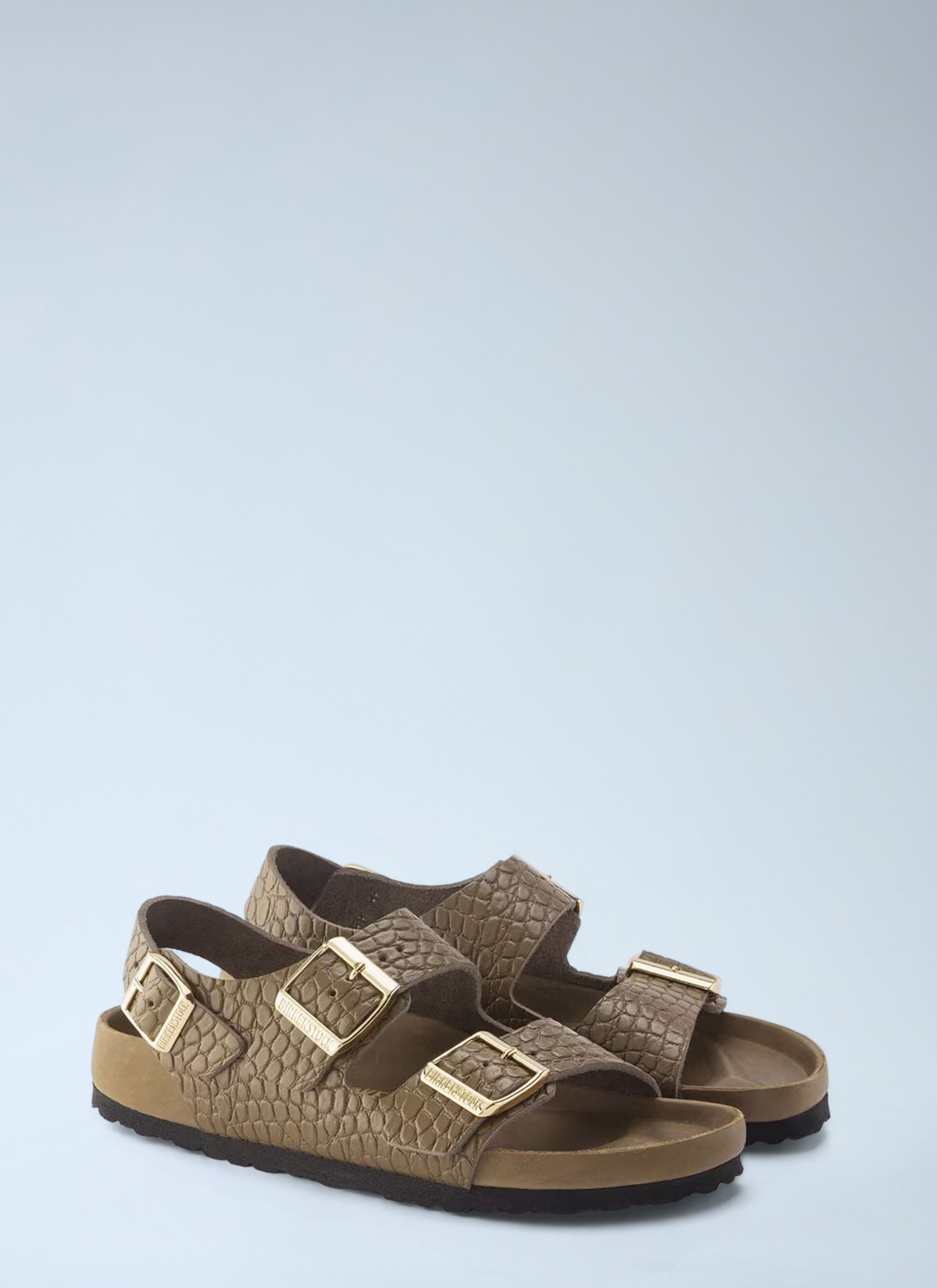 Embossed Leather Three Strap Sandals - 2