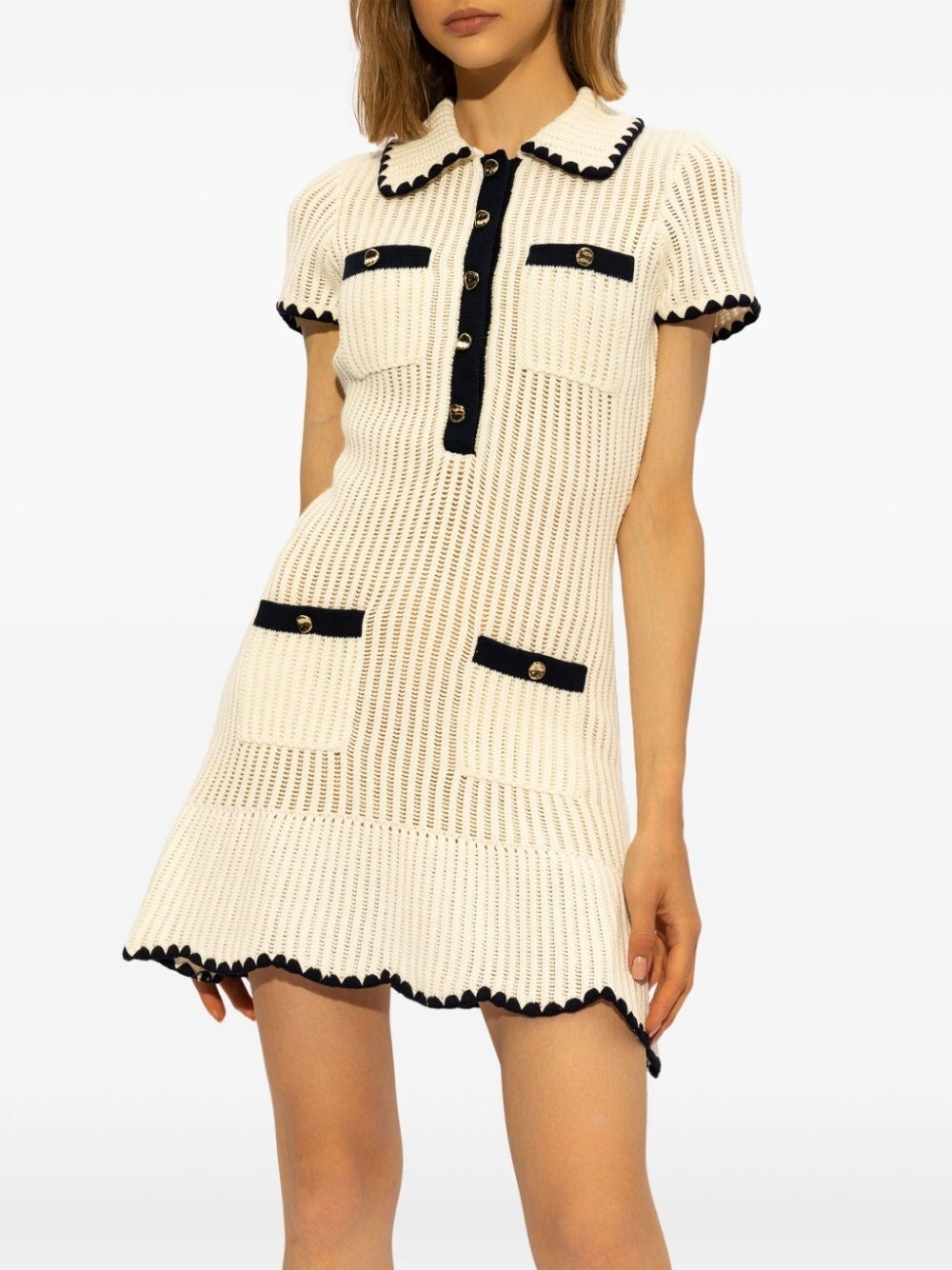 Self-Portrait｜DRESSES (CROCHET COLLARED MINI DRESS(PF24 Pink Bow Crochet Crystal Trim Mini Dress – self-portrait