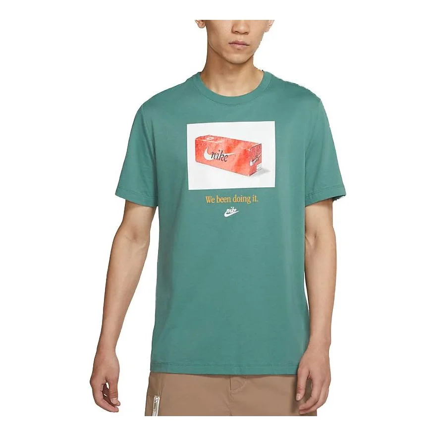 Men's Nike Sportswear Shoes Box Printing Sports Short Sleeve Malachite Green T-Shirt DJ1390-361 - 1
