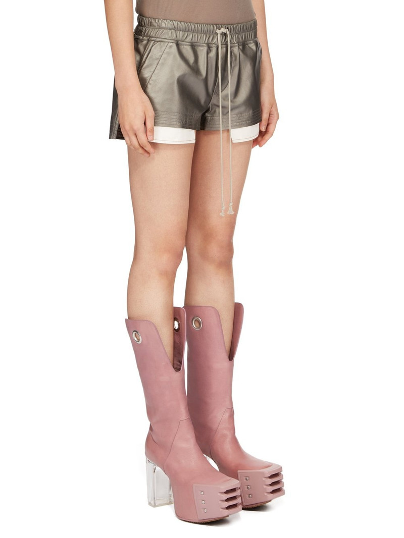 Rick Owens Gunmetal Fog Boxer Leather Shorts outlook