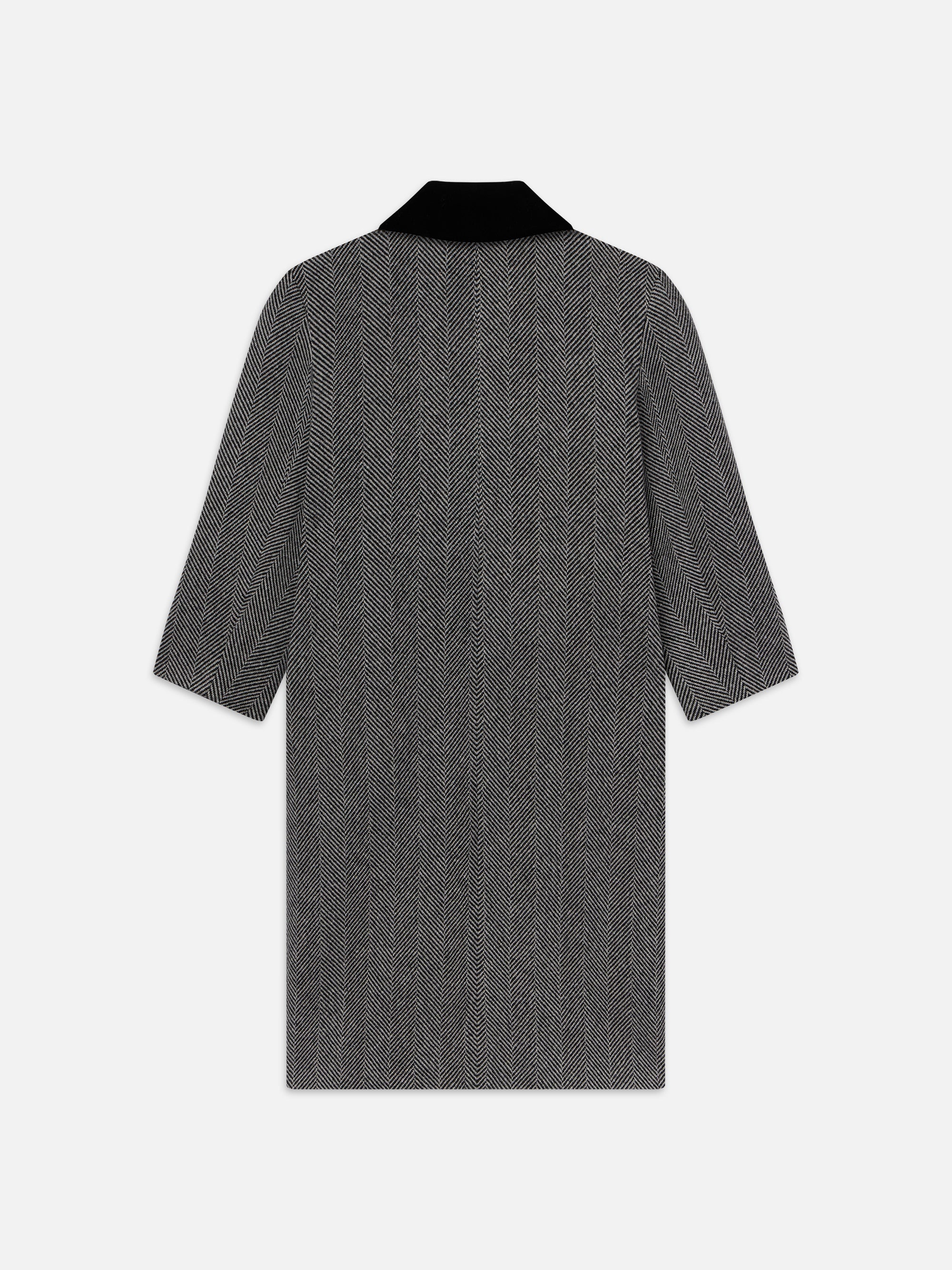 Long Herringbone Coat in Black Multi - 3