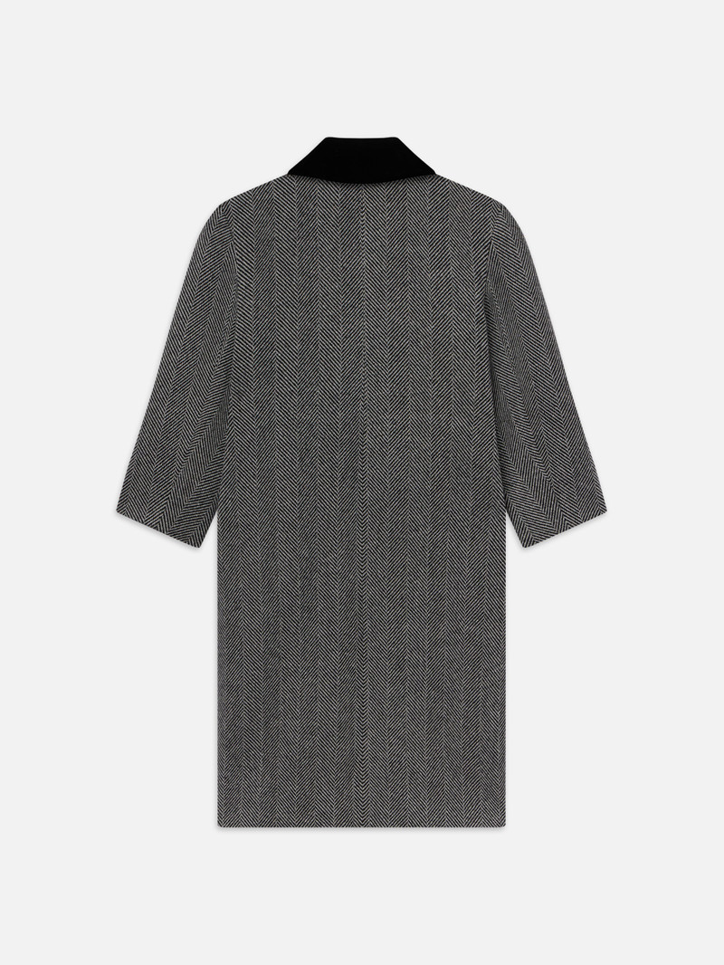 Long Herringbone Coat in Black Multi 3