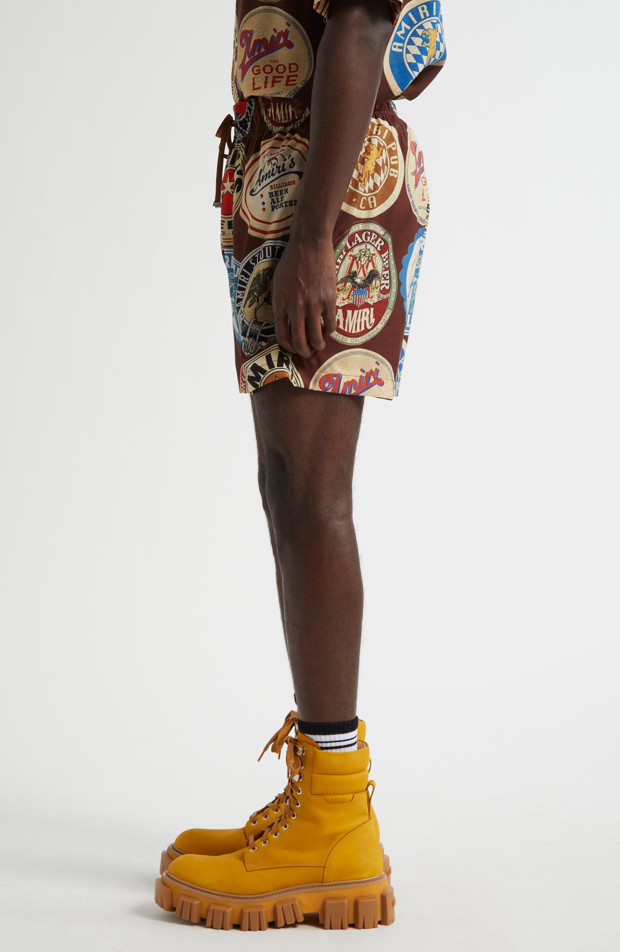 AMIRI Coasters Print Swim Trunks in Chocolate at Nordstrom - 4
