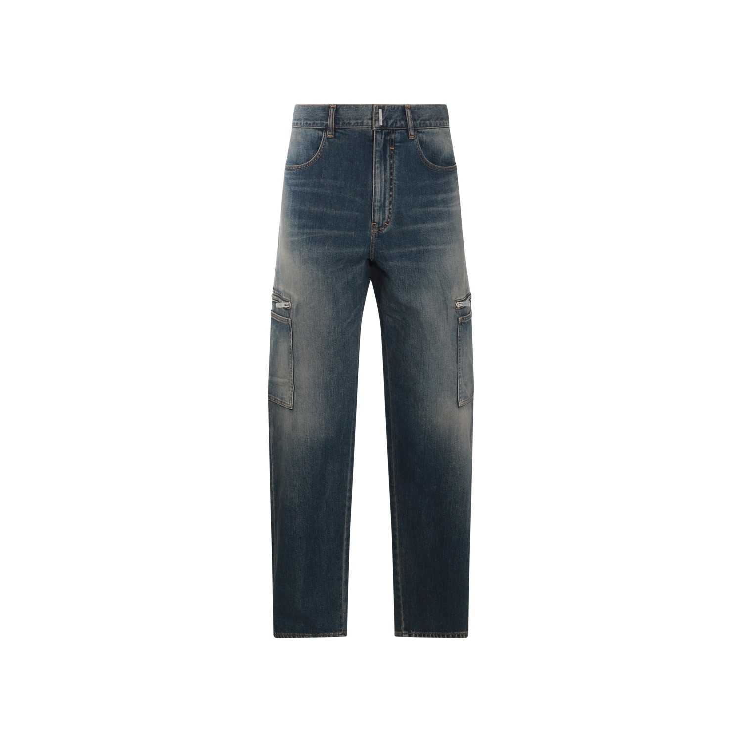 BLUE COTTON BLEND CARGO JEANS - 1