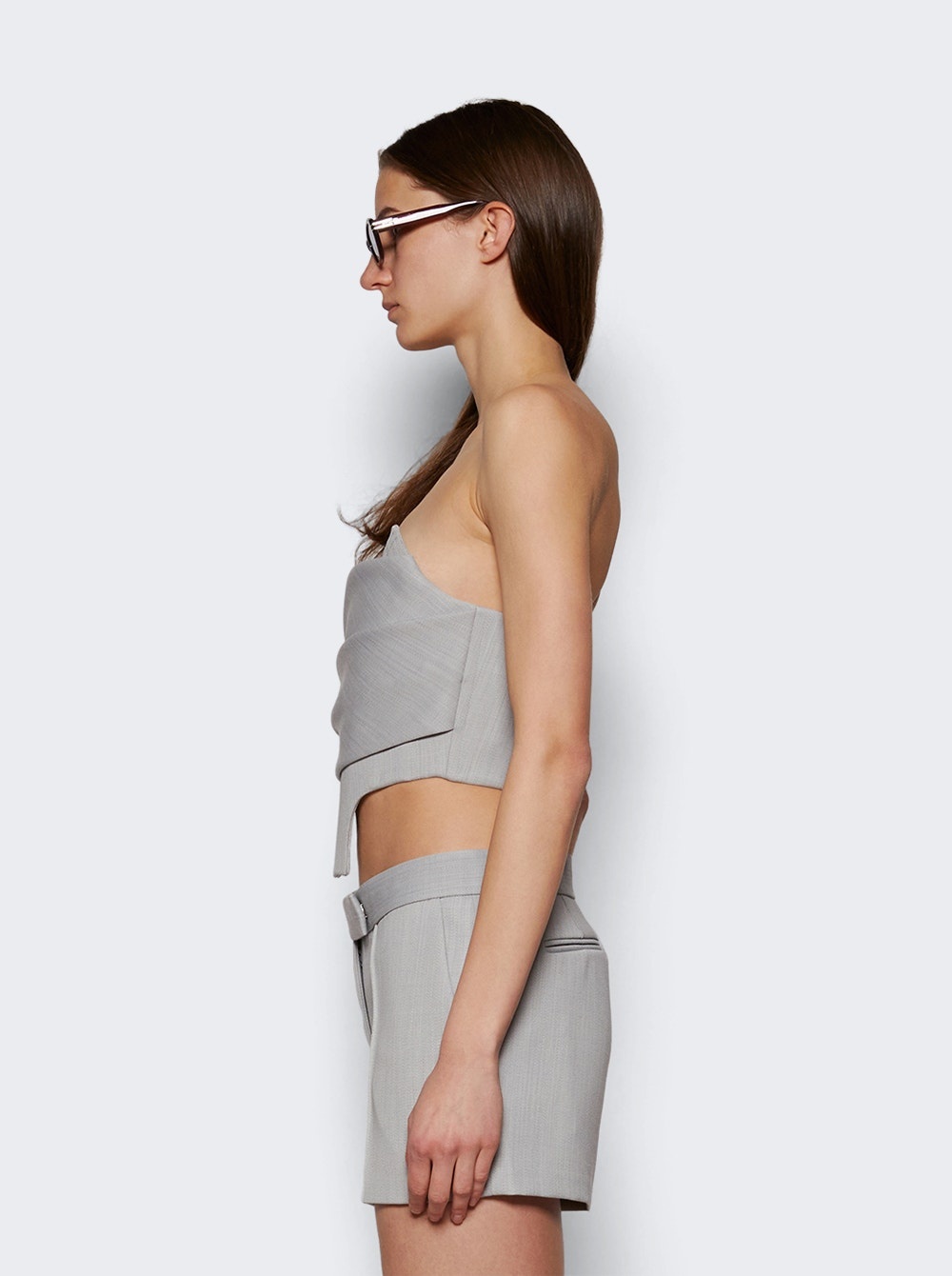 Strapless Longline Corset Top In Wool Suiting Dove Grey - 4