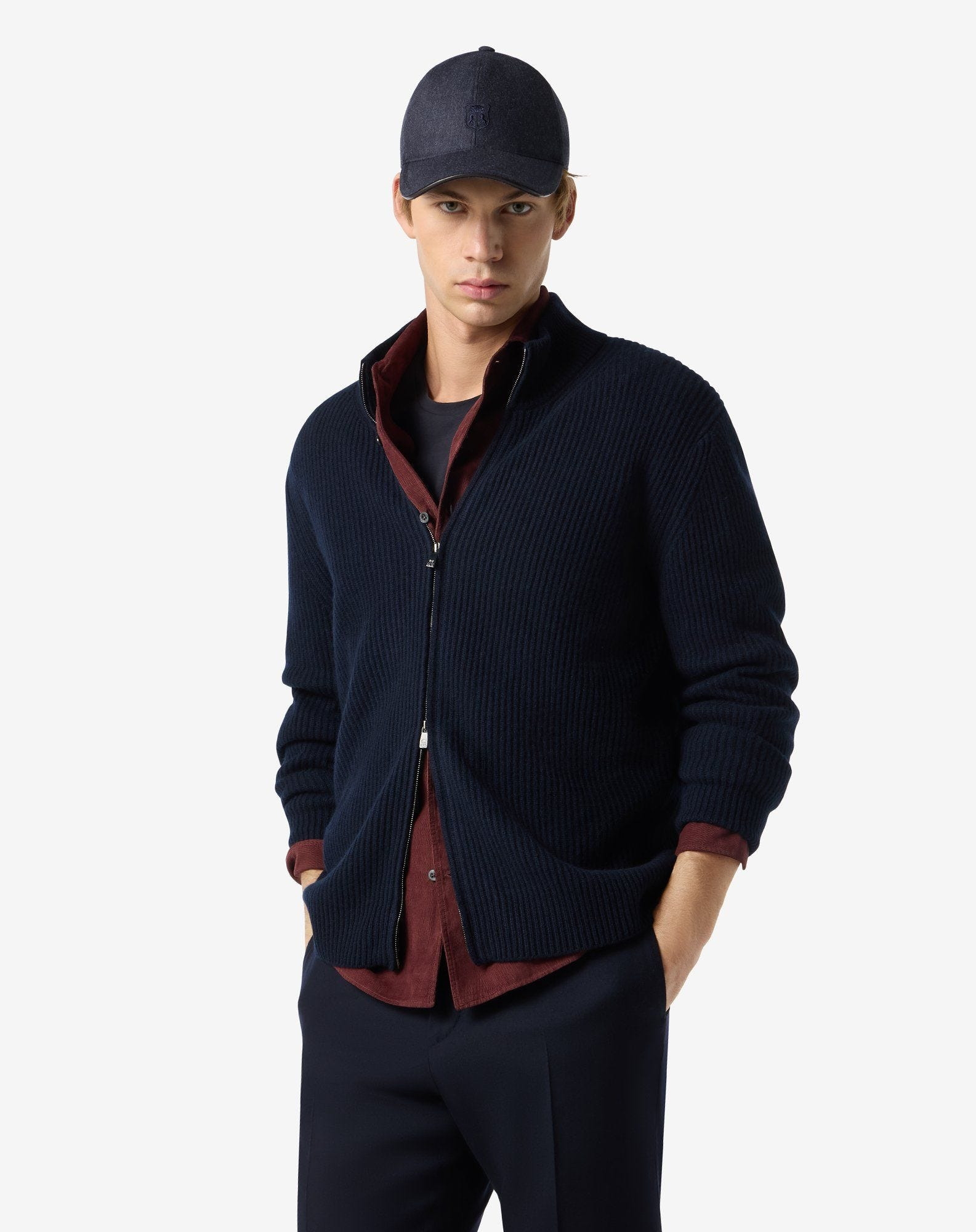 Blue full zip cashmere blend jumper - 2