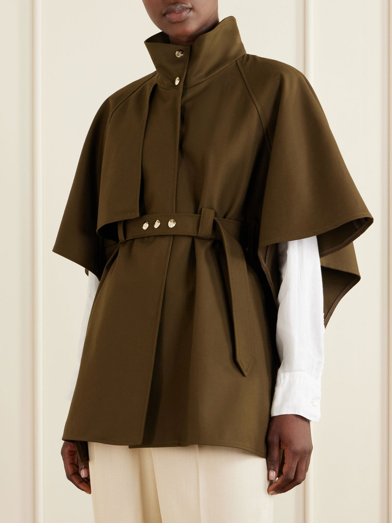 Avenue belted cotton gabardine cape Army green 3