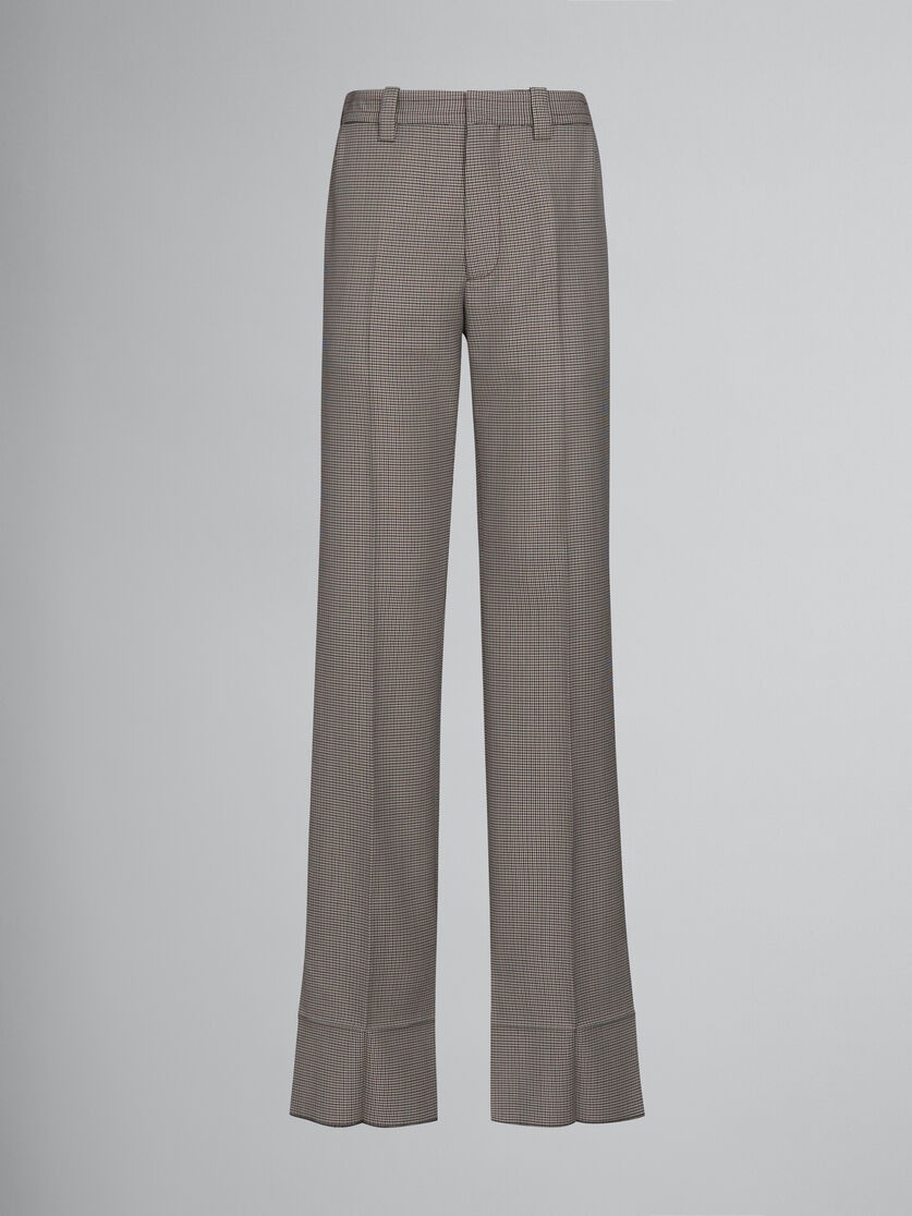 GREY AND RED HOUNDSTOOTH CHECK WOOL TROUSERS - 1