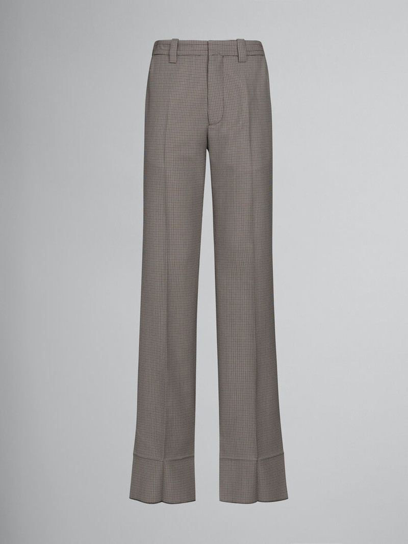 GREY AND RED HOUNDSTOOTH CHECK WOOL TROUSERS 1