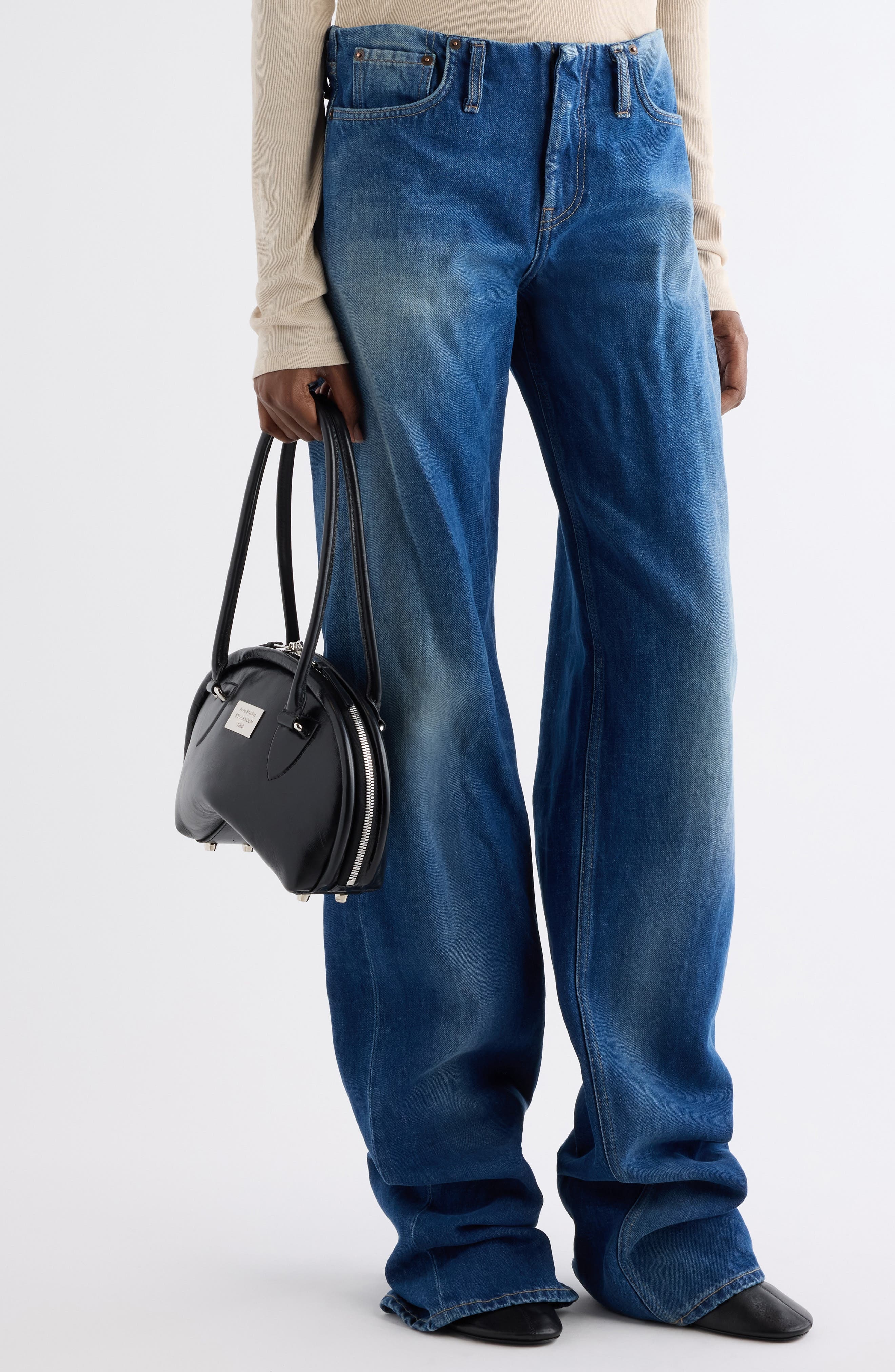 Acne Studios Small Bowlina Leather Shoulder Bag in Black at Nordstrom - 2
