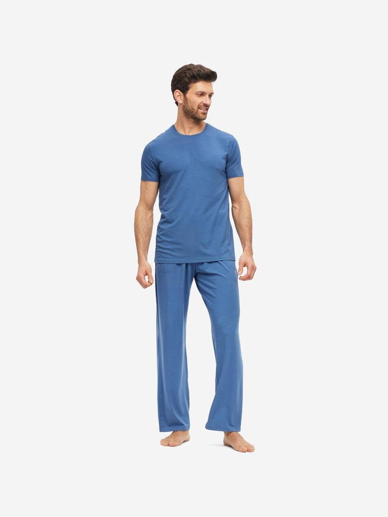 Derek Rose Men's T-Shirt Basel Micro Modal Stretch Storm Blue outlook