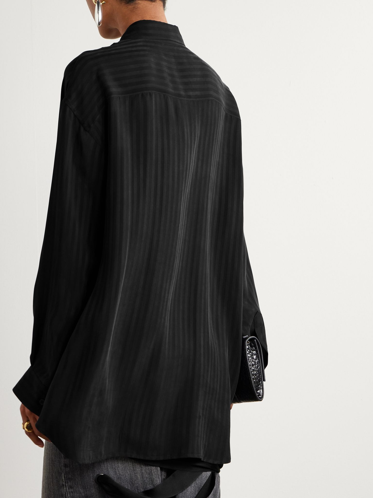 Striped satin-jacquard shirt Black - 3