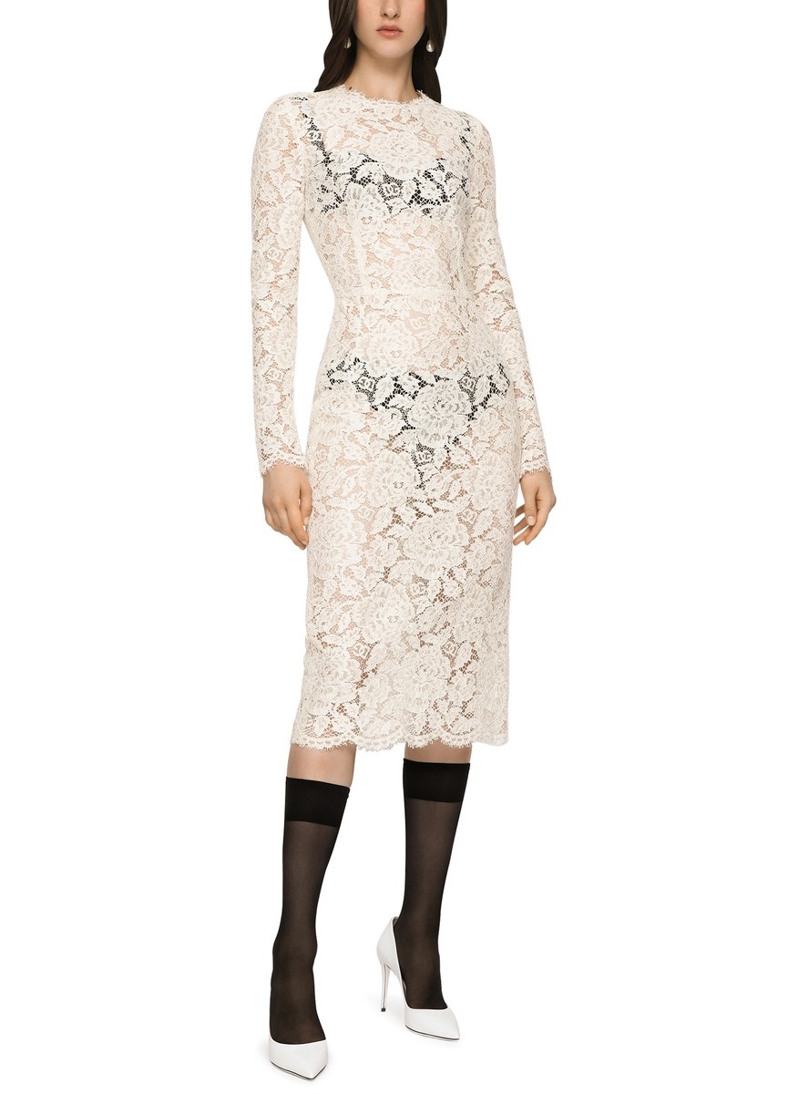 Long-sleeved branded stretch lace dress - 2