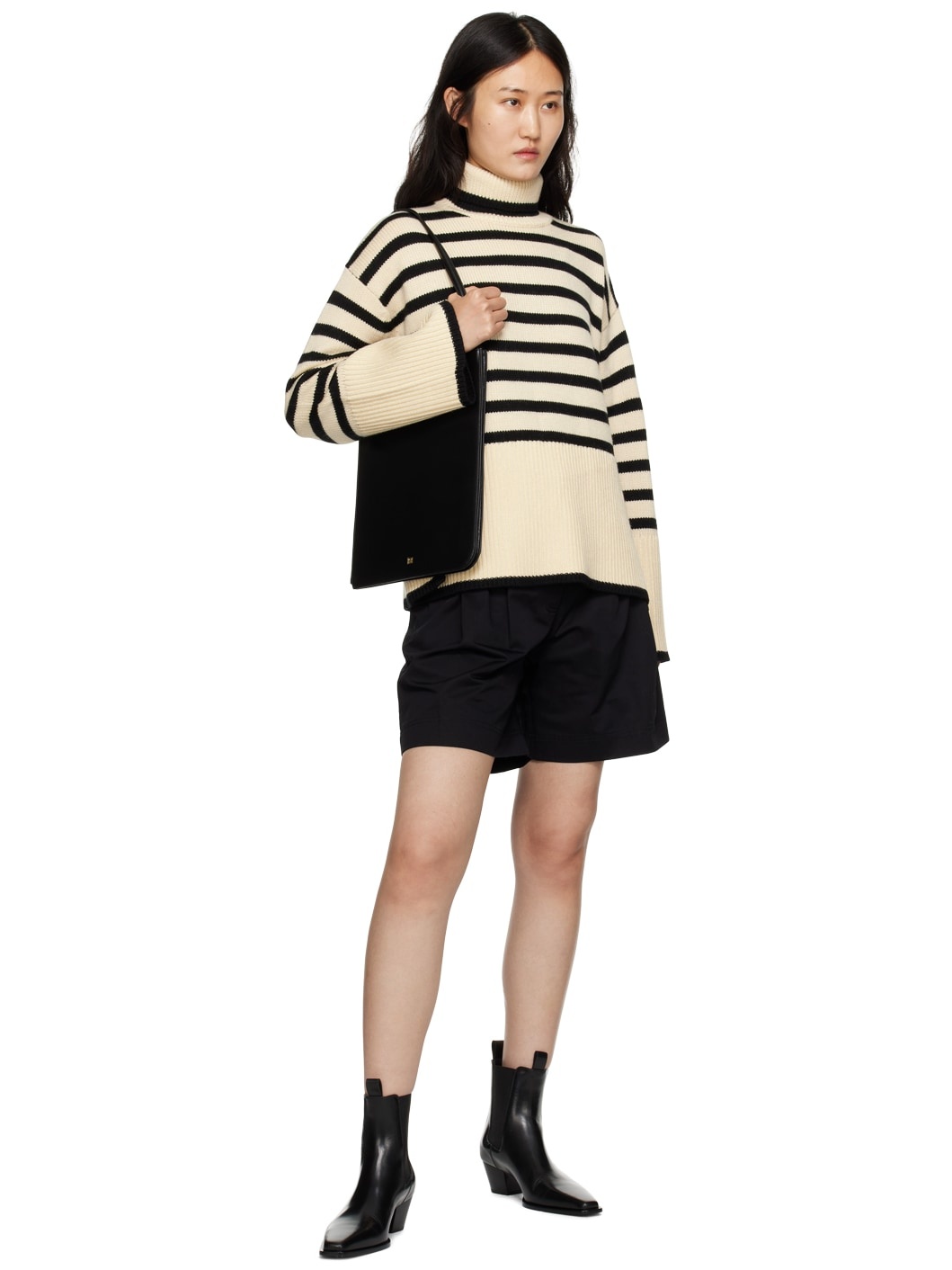 Beige Signature Stripe Turtleneck - 4