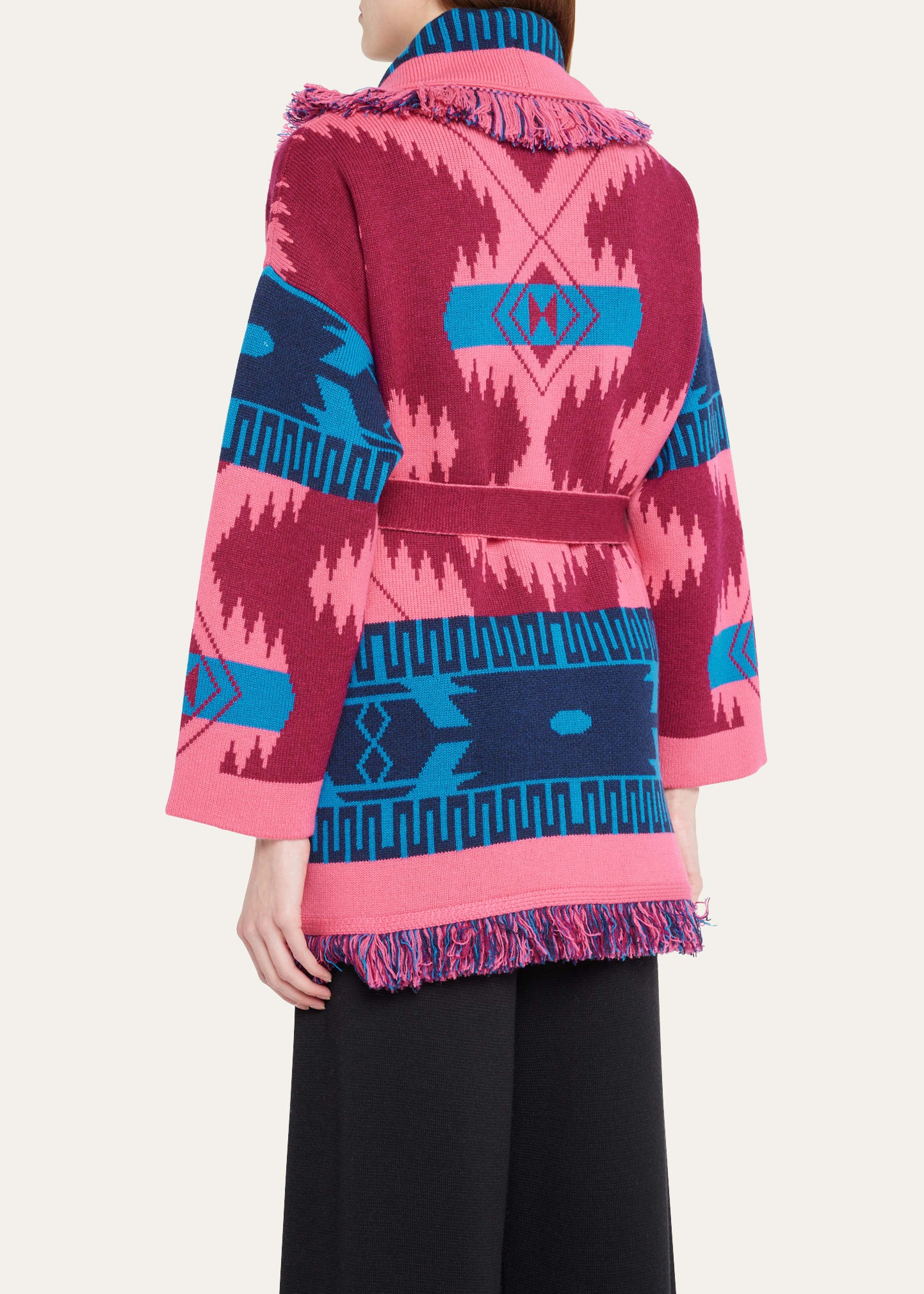 Icon Jacquard Fringe Belted Cashmere Cardigan - 3