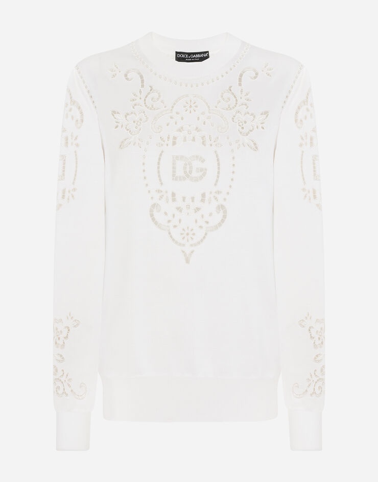 Silk sweater with DG openwork embroidery - 3