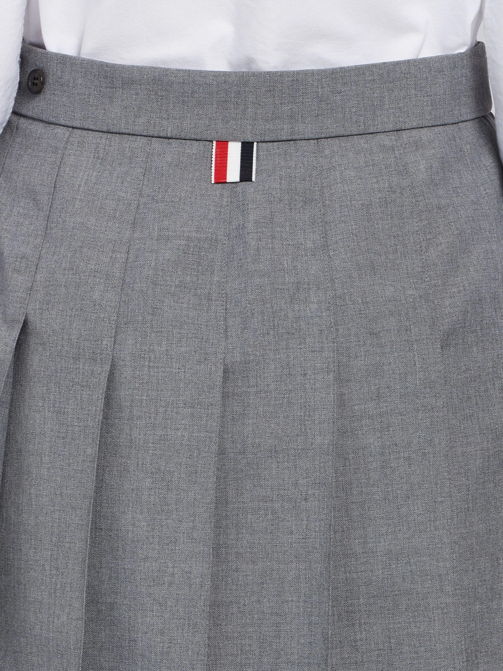 Medium Grey School Uniform Plain Weave Grosgrain Stripe Dropped Back Pleated Mini Skirt - 6