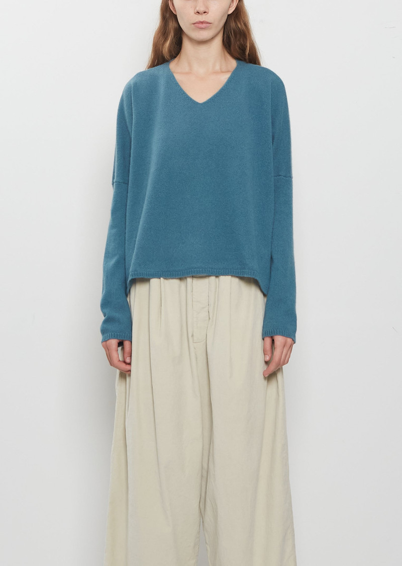 Cashmere V-Neck Sweater — Teal 1