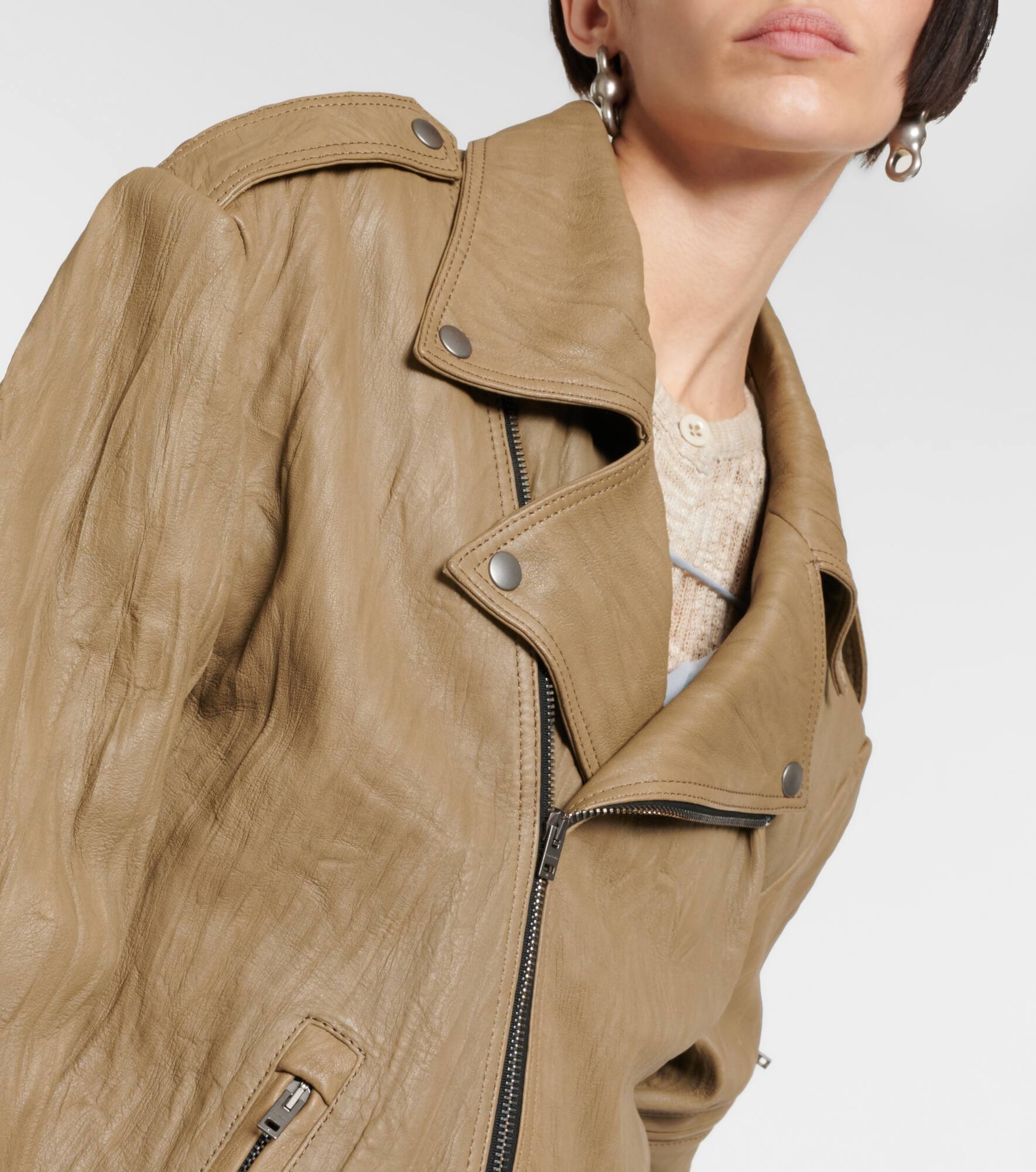 Linor oversized belted leather jacket - 4